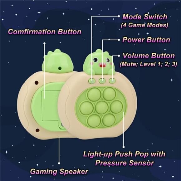 Bubble Game Console Handheld Fast Speed Pushing Educational Fidget Toy Kids DINO - Picture 4 of 7